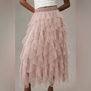 The Chéri Ruffled Tulle Midi Skirt by Anthropologie